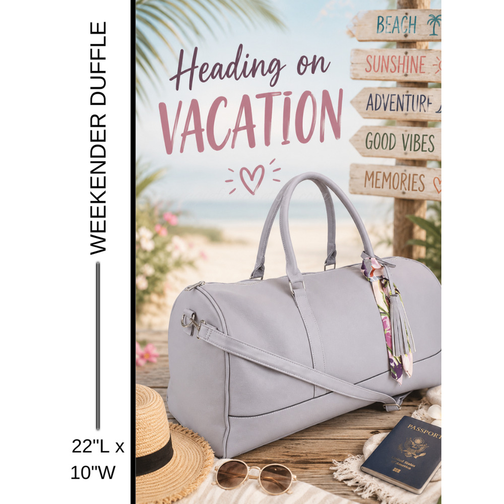 MSRP $79 | ✨ NWT Large PU Vegan Leather Weekender Duffel Bag – Light Grey ✨